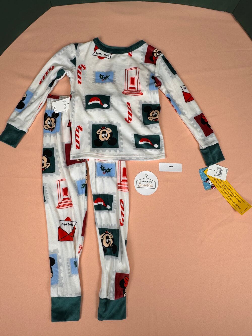 Disney Mickey & Minnie Christmas Fleece Pajama Set Size 4 NWT #961